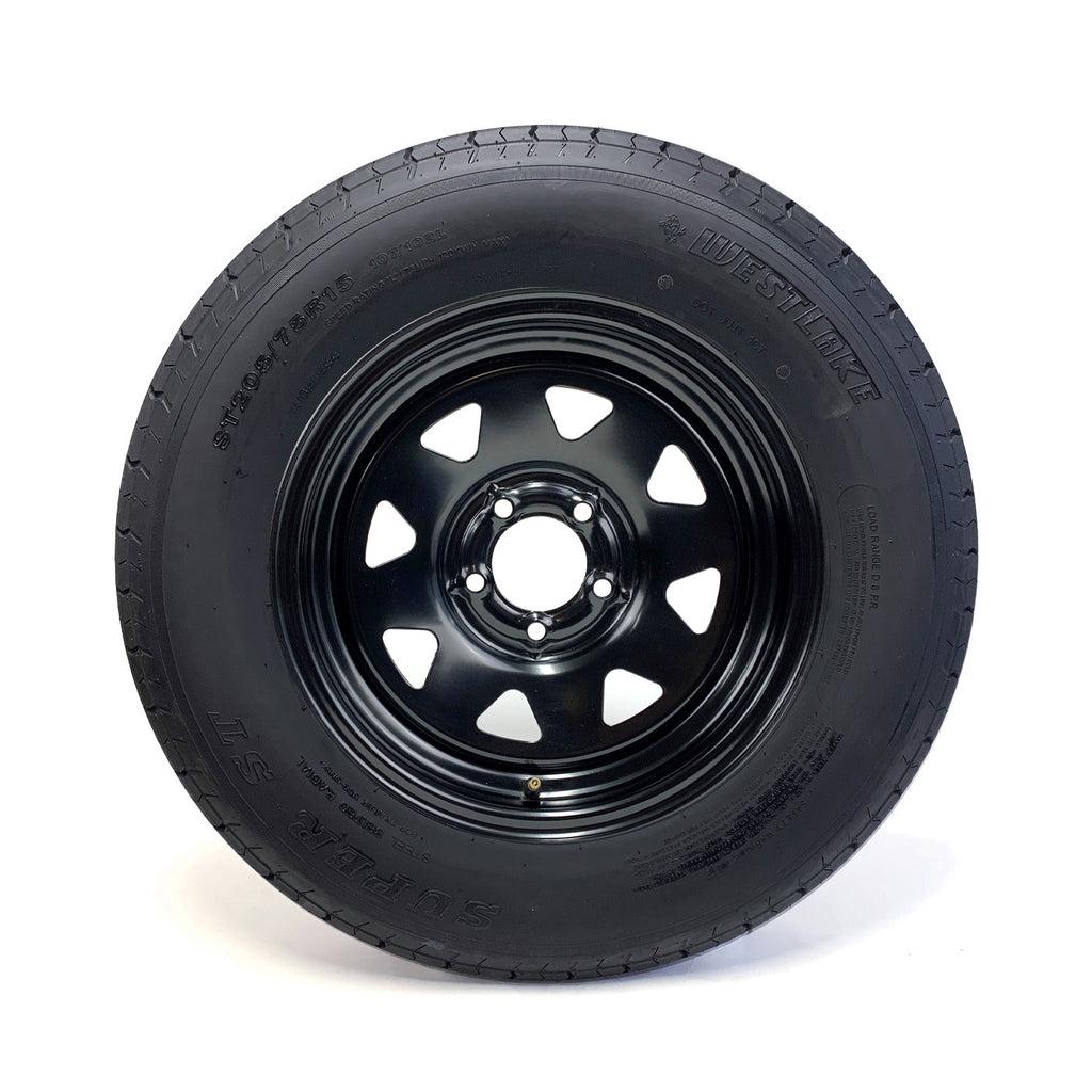 Pneu radial ST205/75R15 8 plis LRD 2150 lbs Westlake et jante 15" 5 trous noire rally - RecreaShop