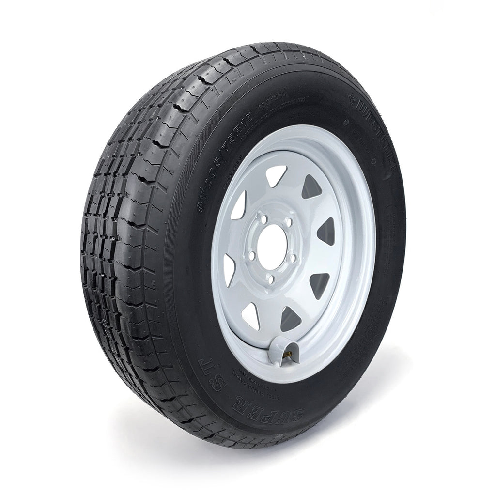 Pneu radial ST205/75R15 8 plis LRD 2150 lbs Westlake et jante 15" 5 trous rally et protège-valve - RecreaShop