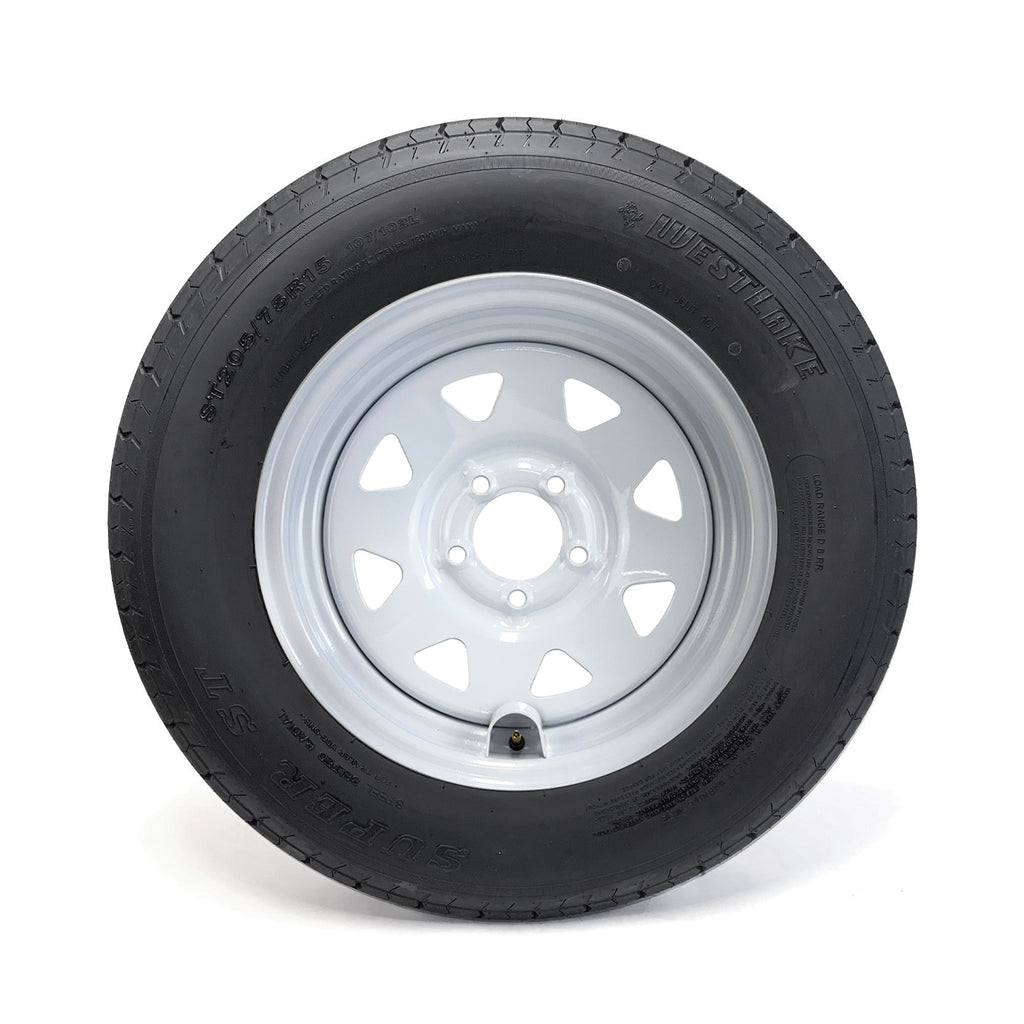 Pneu radial ST205/75R15 8 plis LRD 2150 lbs Westlake et jante 15" 5 trous rally et protège-valve - RecreaShop