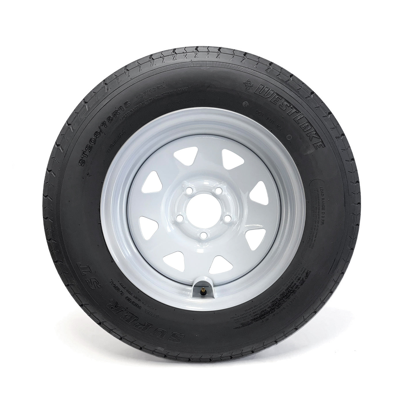 Pneu radial ST205/75R15 8 plis LRD 2150 lbs Westlake et jante 15" 5 trous rally et protège-valve - RecreaShop