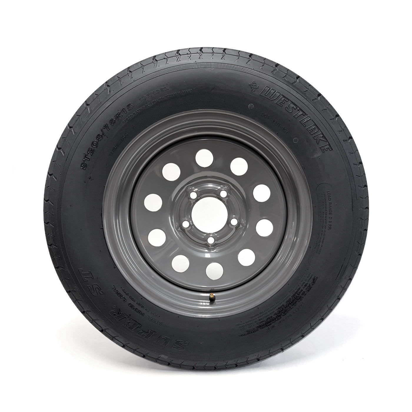 Pneu radial ST205/75R15 8 plis LRD 2150 lbs Westlake et jante 15" 5 trous grise - RecreaShop