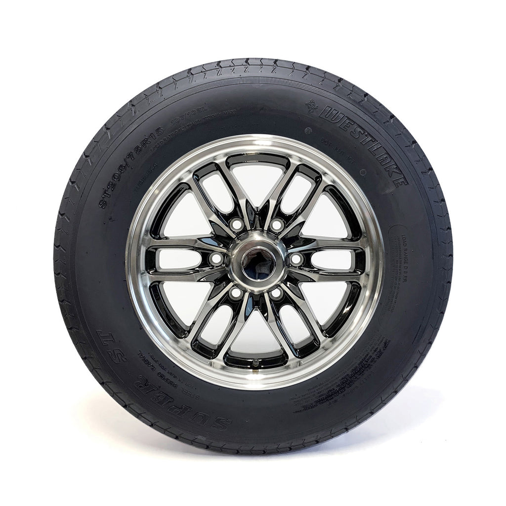 Pneu radial ST205/75R15 8 plis LRD 2150 lbs Westlake et jante 15" 6 trous aluminium noir Osprey - RecreaShop