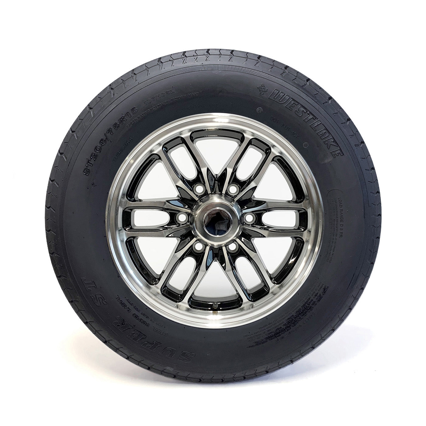 Pneu radial ST205/75R15 8 plis LRD 2150 lbs Westlake et jante 15" 6 trous aluminium noir Osprey - RecreaShop