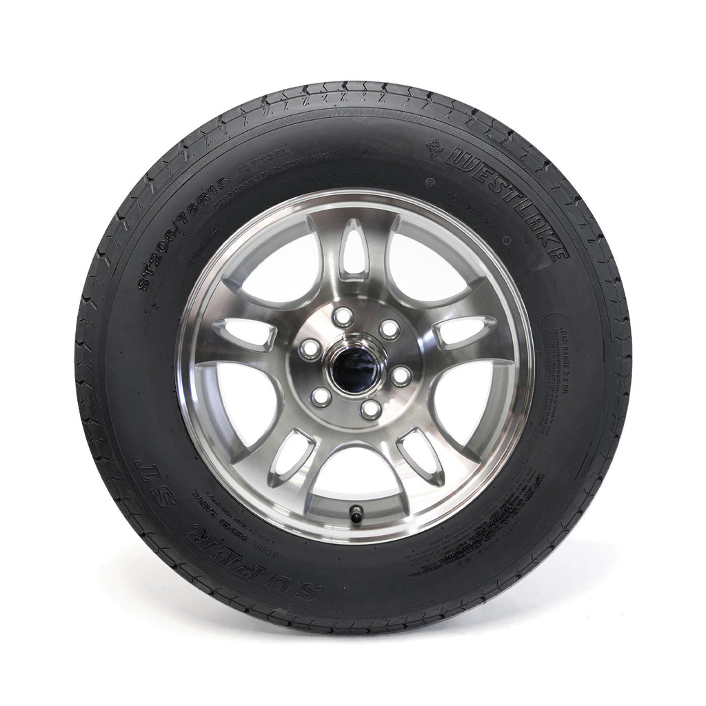 Pneu radial ST205/75R15 8 plis LRD 2150 lbs Westlake et jante 15" 6 trous aluminium modèle-S5 - RecreaShop