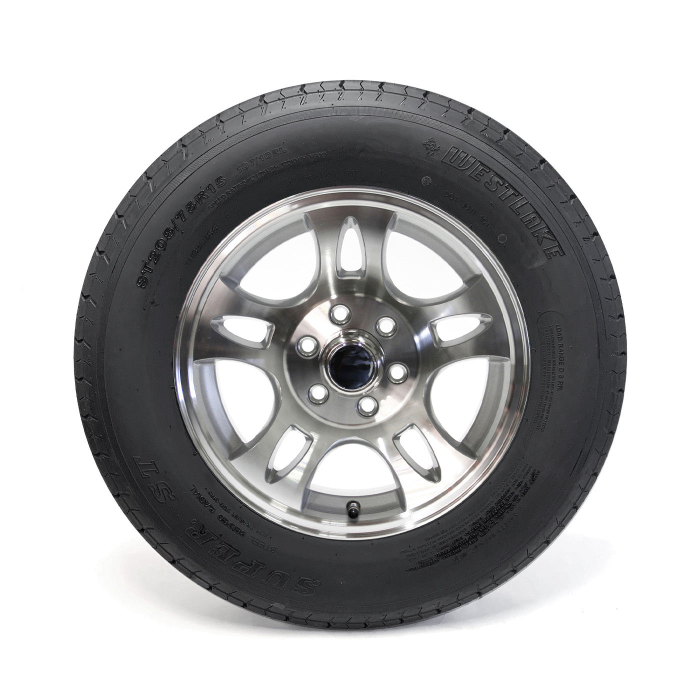 Pneu radial ST205/75R15 8 plis LRD 2150 lbs Westlake et jante 15" 6 trous aluminium modèle-S5 - RecreaShop