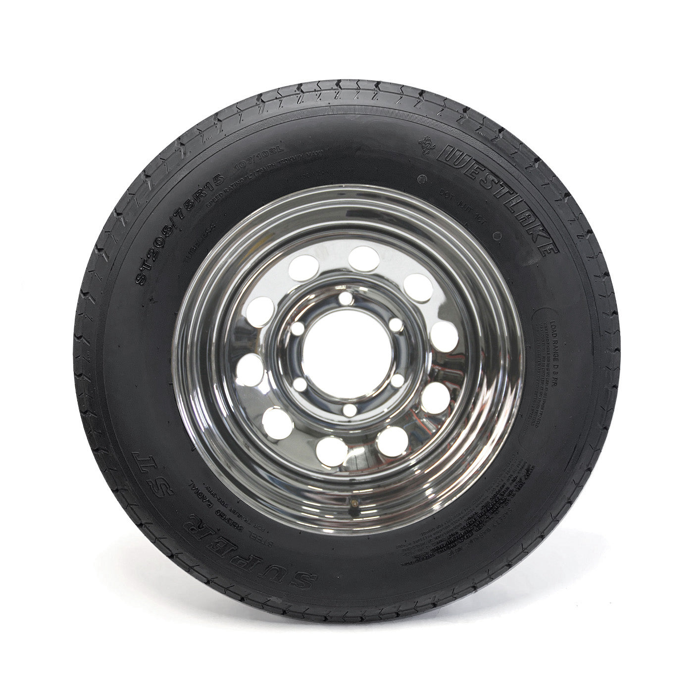 Pneu radial ST205/75R15 8 plis LRD 2150 lbs Westlake et jante 15" 6 trous chrome - RecreaShop