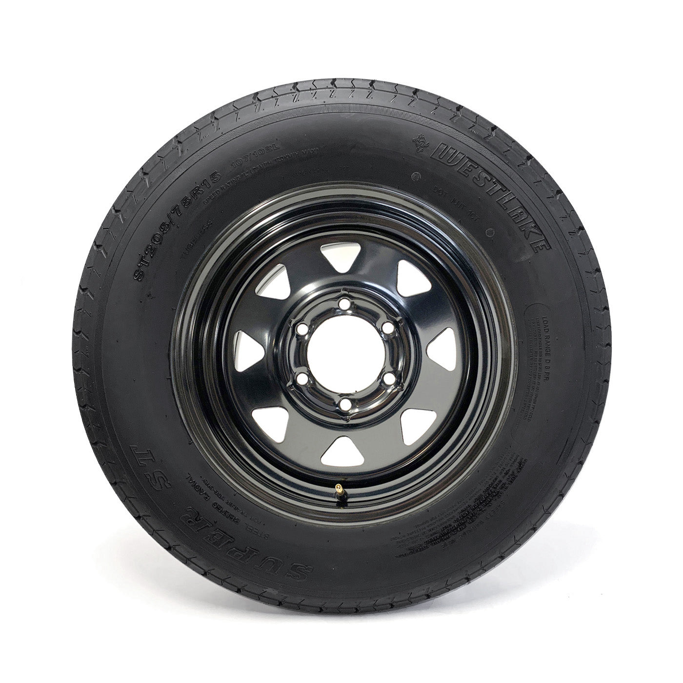 Pneu radial ST205/75R15 8 plis LRD 2150 lbs Westlake et jante 15" 6 trous noire rally - RecreaShop