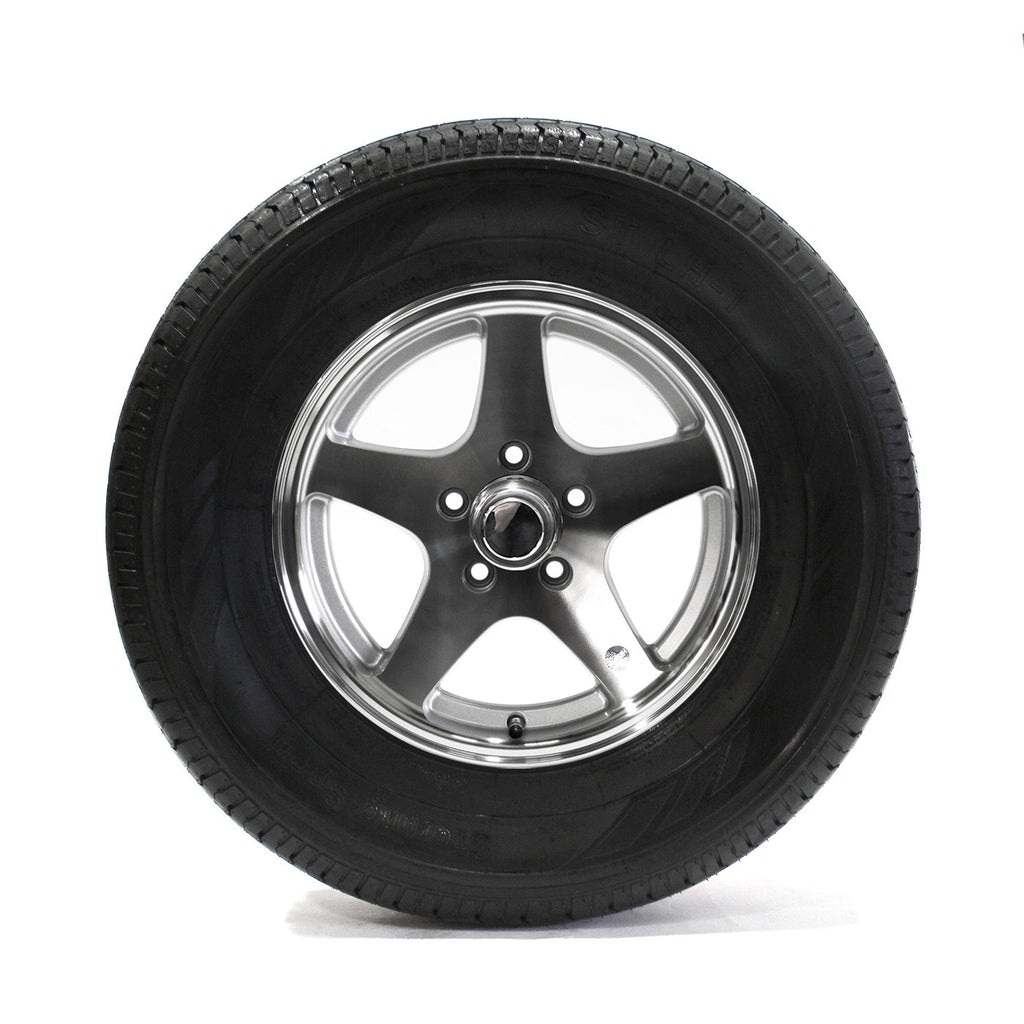 Pneu radial 225/75R15 6 plis LRC 2150 lbs Sterling et jante 15" 5 trous Five Star aluminium - RecreaShop