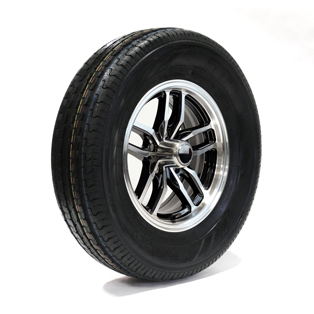 Pneu radial 225/75R15 6 plis LRC 2150 lbs Sterling et jante 15" 5 trous aluminium noir Osprey - RecreaShop