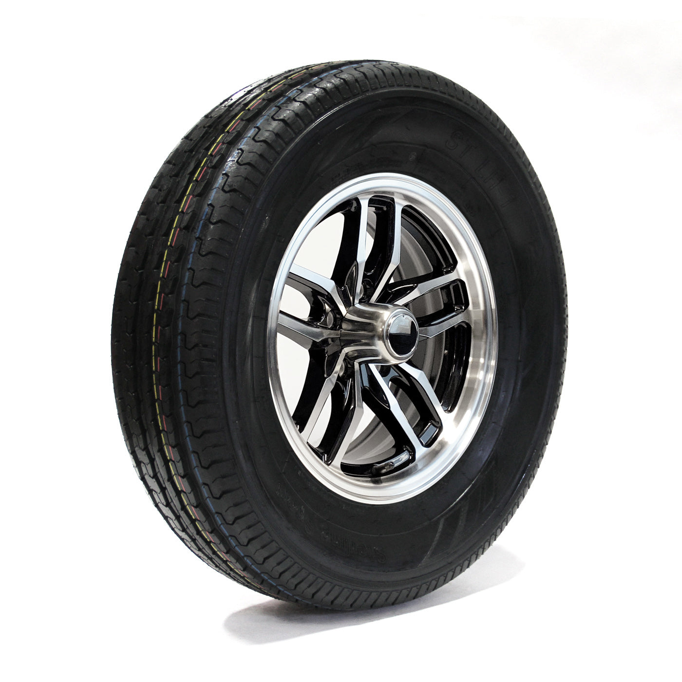 Pneu radial 225/75R15 6 plis LRC 2150 lbs Sterling et jante 15" 5 trous aluminium noir Osprey - RecreaShop