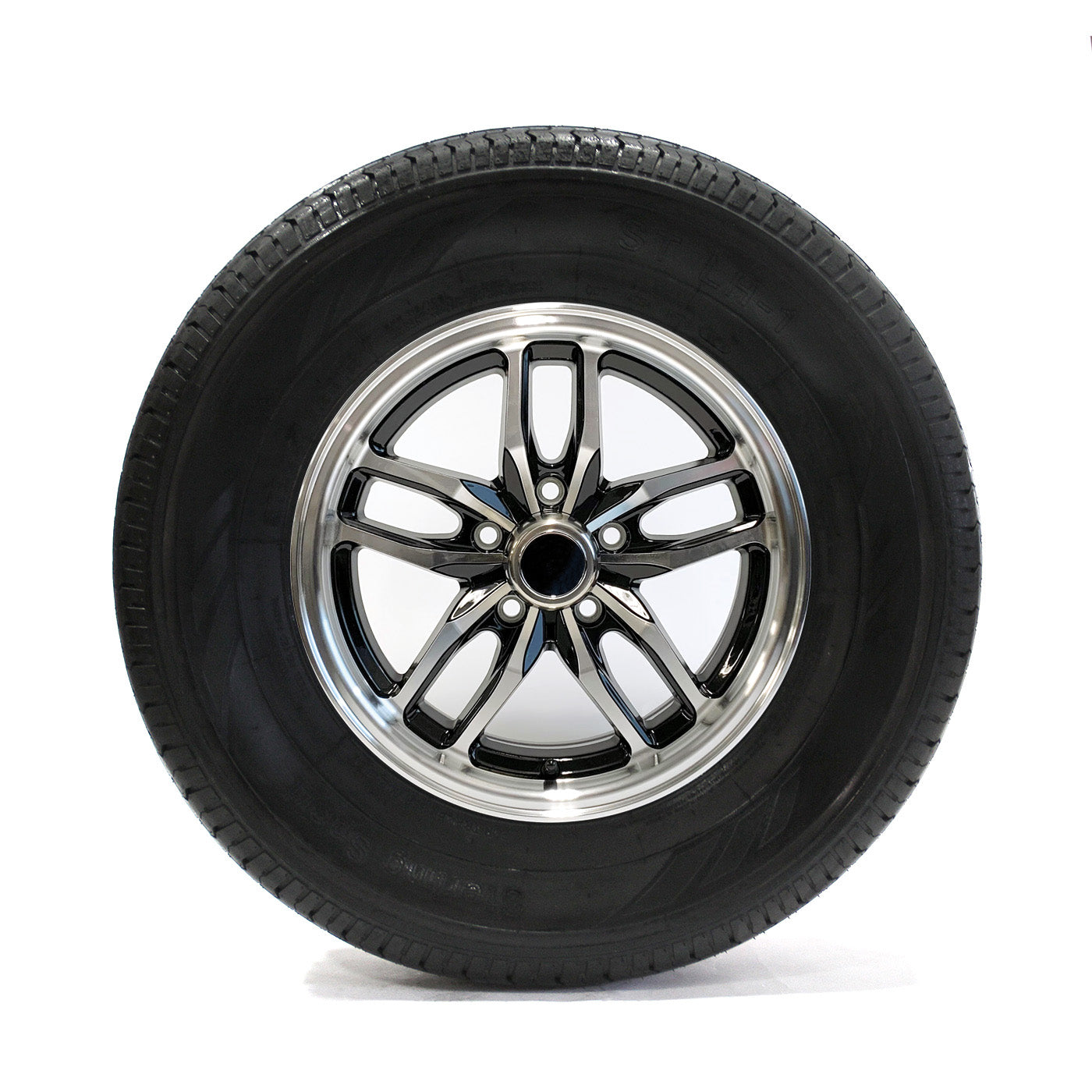 Pneu radial 225/75R15 6 plis LRC 2150 lbs Sterling et jante 15" 5 trous aluminium noir Osprey - RecreaShop