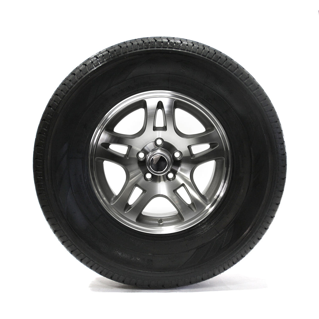 Pneu radial 225/75R15 6 plis LRC 2150 lbs Sterling et jante 15" 5 trous aluminium modèle-S5 - RecreaShop