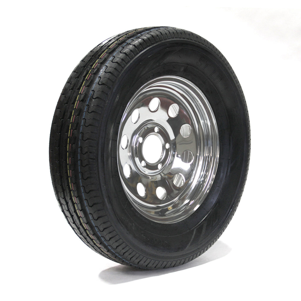 Pneu radial 225/75R15 6 plis LRC 2150 lbs Sterling et jante 15" 5 trous chrome - RecreaShop