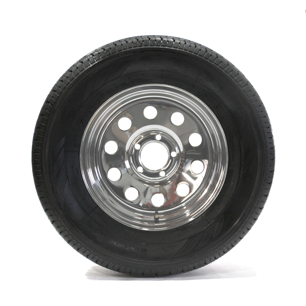 Pneu radial 225/75R15 6 plis LRC 2150 lbs Sterling et jante 15" 5 trous chrome - RecreaShop