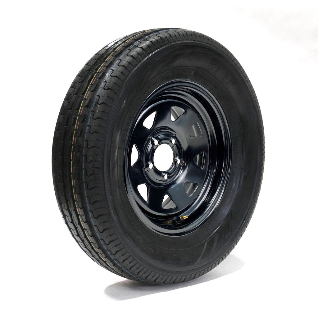 Pneu radial 225/75R15 6 plis LRC 2150 lbs Sterling et jante 15" 5 trous noire - RecreaShop