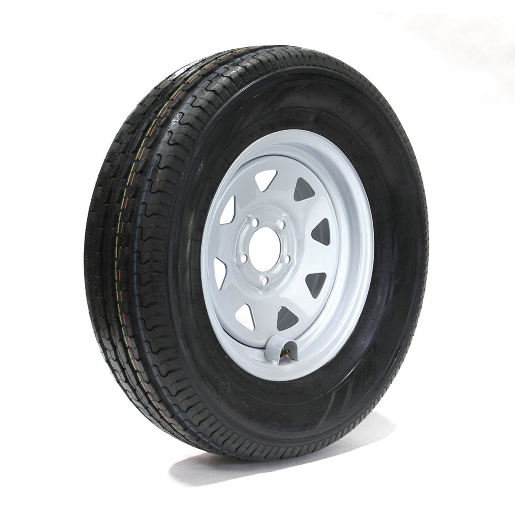 Pneu radial 225/75R15 6 plis LRC 2150 lbs Sterling et jante 15" 5 trous rally et protège-valve - RecreaShop