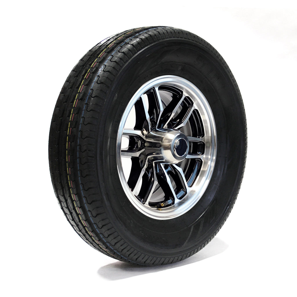 Pneu radial 225/75R15 6 plis LRC 2150 lbs Sterling et jante 15" 6 trous aluminium noir Osprey - RecreaShop