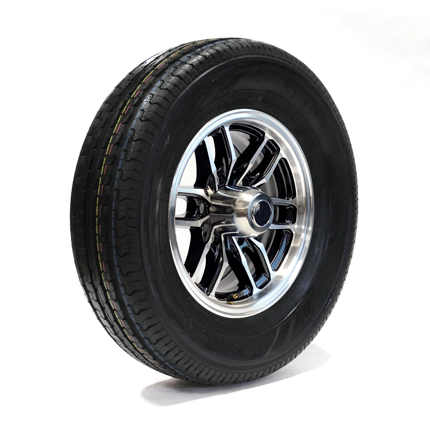 Pneu radial 225/75R15 6 plis LRC 2150 lbs Sterling et jante 15" 6 trous aluminium noir Osprey - RecreaShop