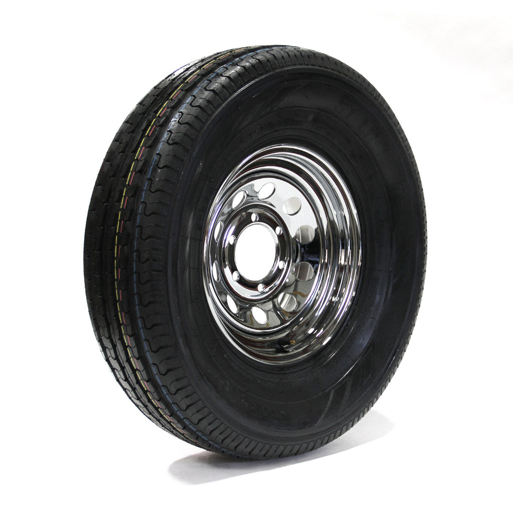 Pneu radial 225/75R15 6 plis LRC 2150 lbs Sterling et jante 15" 6 trous chrome - RecreaShop