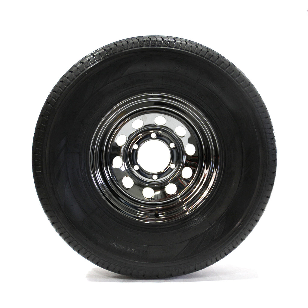 Pneu radial 225/75R15 6 plis LRC 2150 lbs Sterling et jante 15" 6 trous chrome - RecreaShop