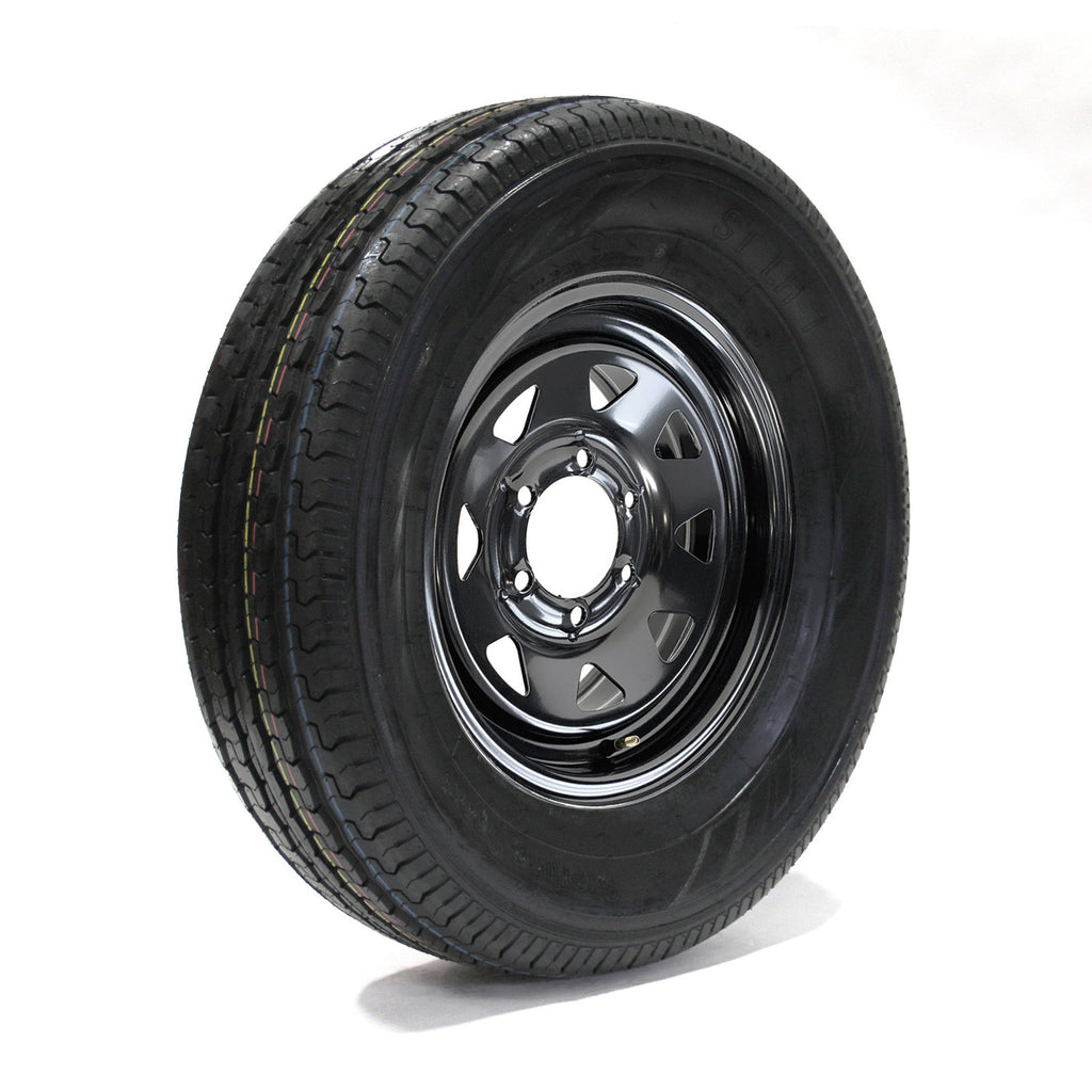 Pneu radial 225/75R15 6 plis LRC 2150 lbs Sterling et jante 15" 6 trous noire rally - RecreaShop