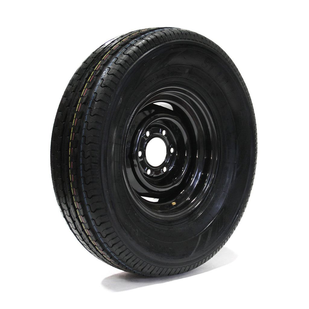 Pneu radial 225/75R15 6 plis LRC 2150 lbs Sterling et jante 15" 6 trous noire - RecreaShop