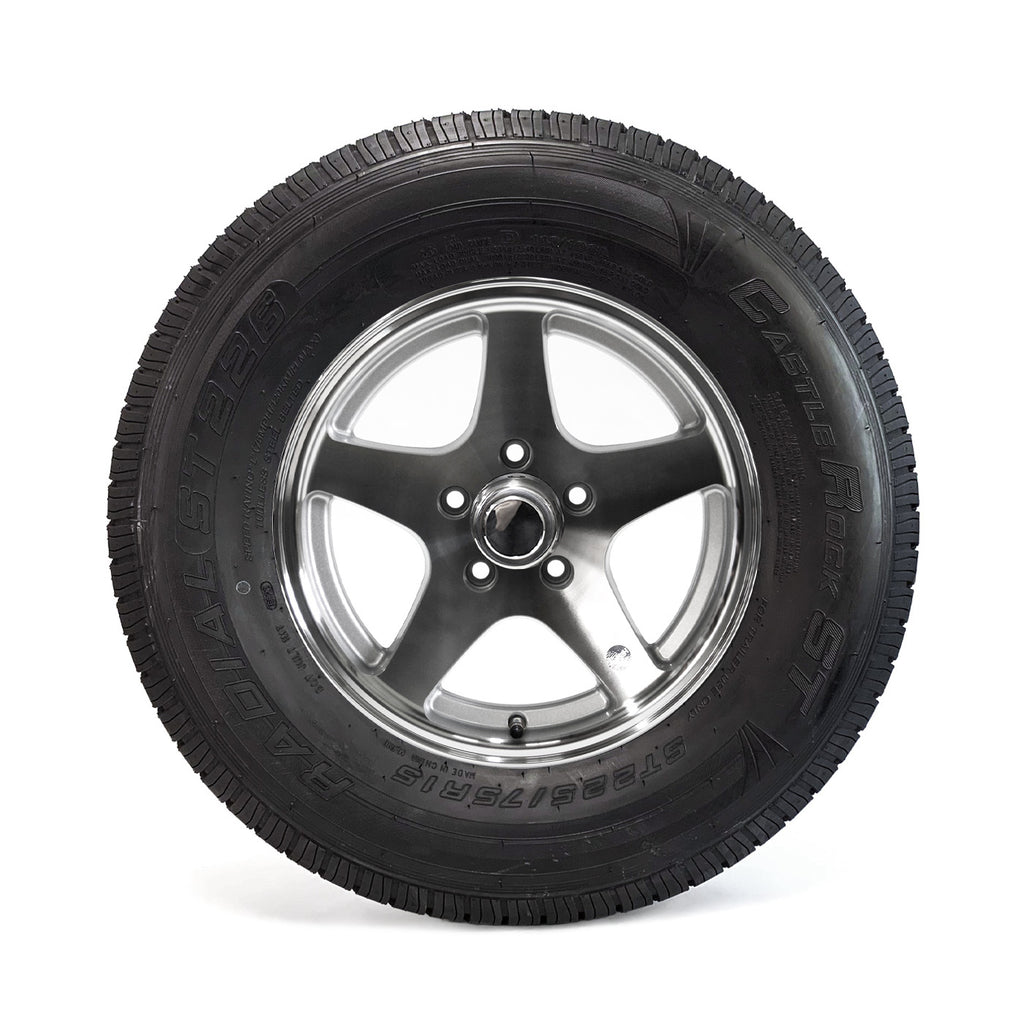 Pneu radial 225/75R15 8 plis LRD 2540 lbs Castle Rock et jante 15" 5 trous Five Star aluminium - RecreaShop