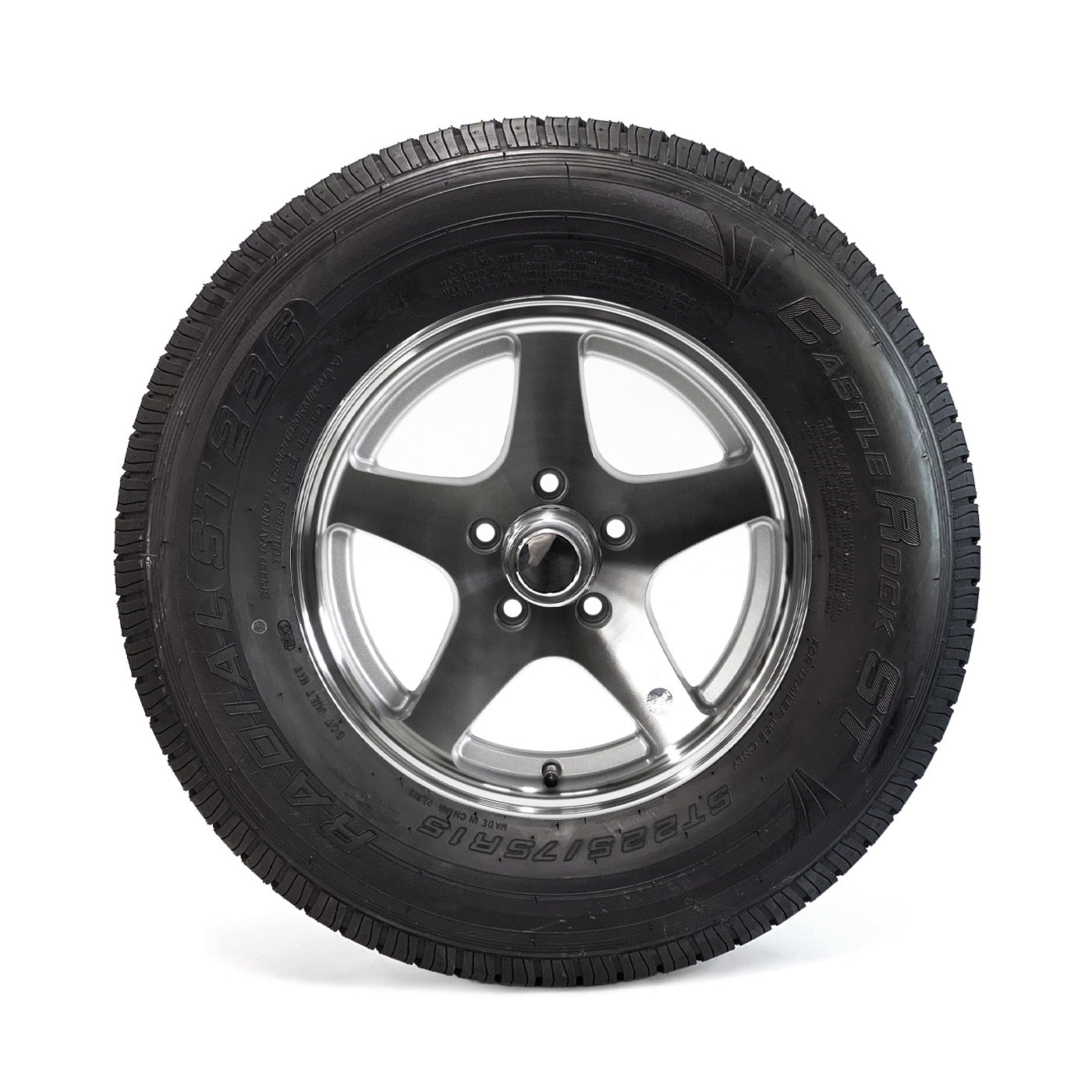 Pneu radial 225/75R15 8 plis LRD 2540 lbs Castle Rock et jante 15" 5 trous Five Star aluminium - RecreaShop