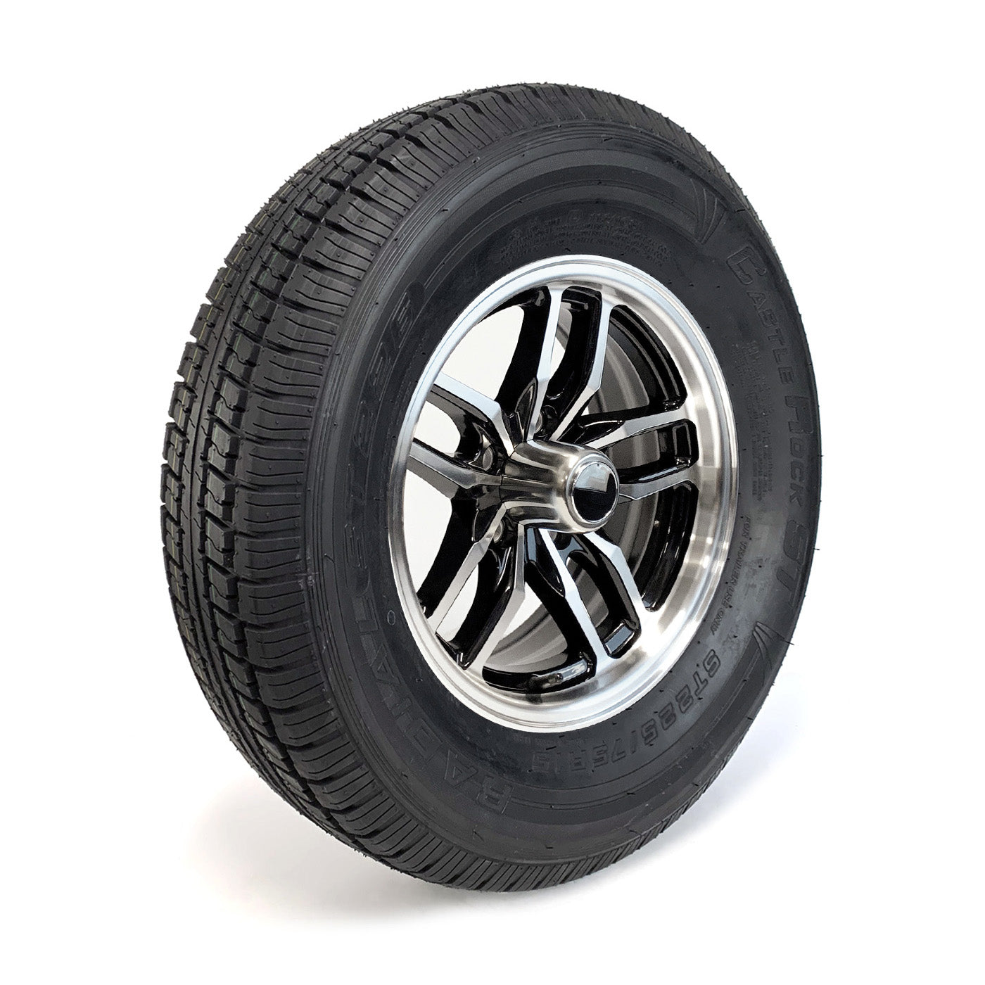 Pneu radial 225/75R15 8 plis LRD 2540 lbs Castle Rock et jante 15" 5 trous aluminium noir Osprey - RecreaShop