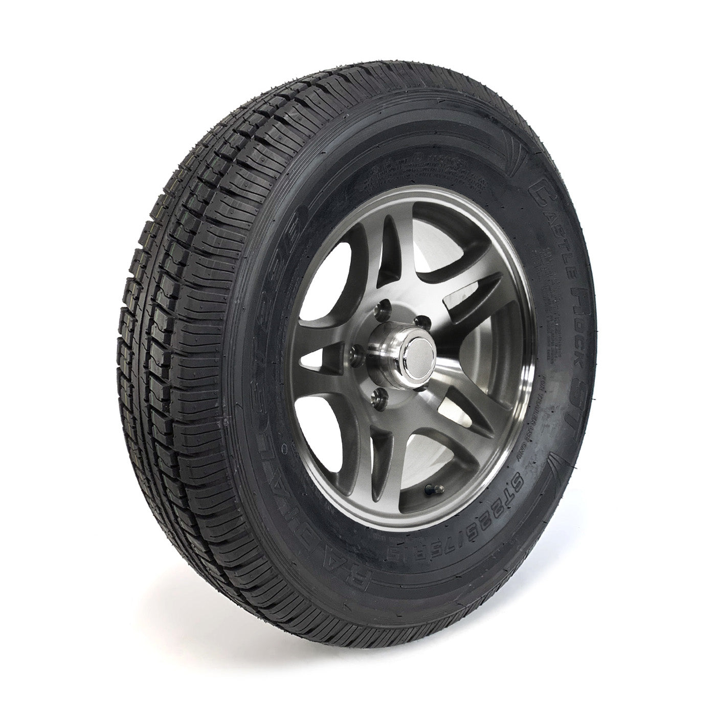 Pneu radial 225/75R15 8 plis LRD 2540 lbs Castle Rock et jante 15" 5 trous aluminium modèle-S5 - RecreaShop