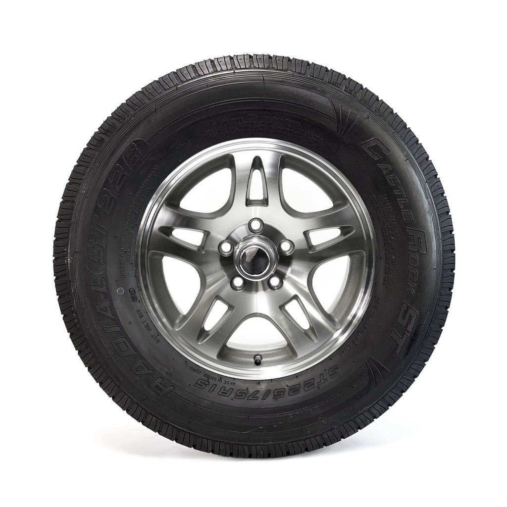 Pneu radial 225/75R15 8 plis LRD 2540 lbs Castle Rock et jante 15" 5 trous aluminium modèle-S5 - RecreaShop