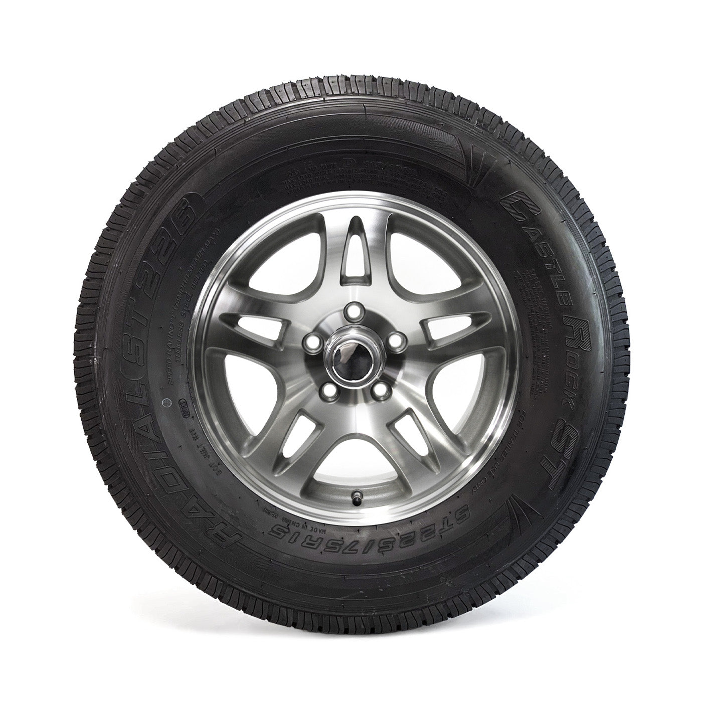 Pneu radial 225/75R15 8 plis LRD 2540 lbs Castle Rock et jante 15" 5 trous aluminium modèle-S5 - RecreaShop