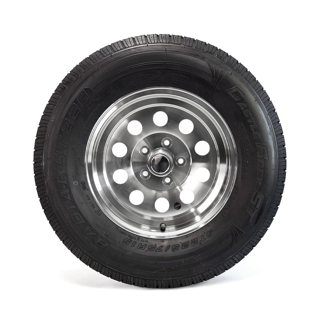 Pneu radial 225/75R15 8 plis LRD 2540 lbs Castle Rock et jante 15" 5 trous modulaire aluminium - RecreaShop