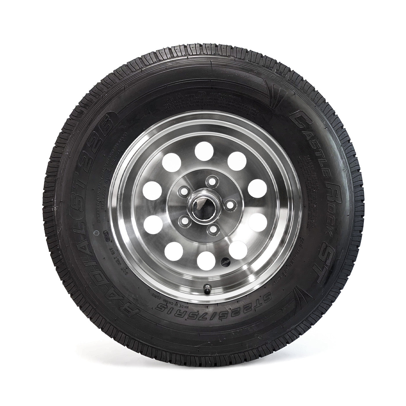 Pneu radial 225/75R15 8 plis LRD 2540 lbs Castle Rock et jante 15" 5 trous modulaire aluminium - RecreaShop