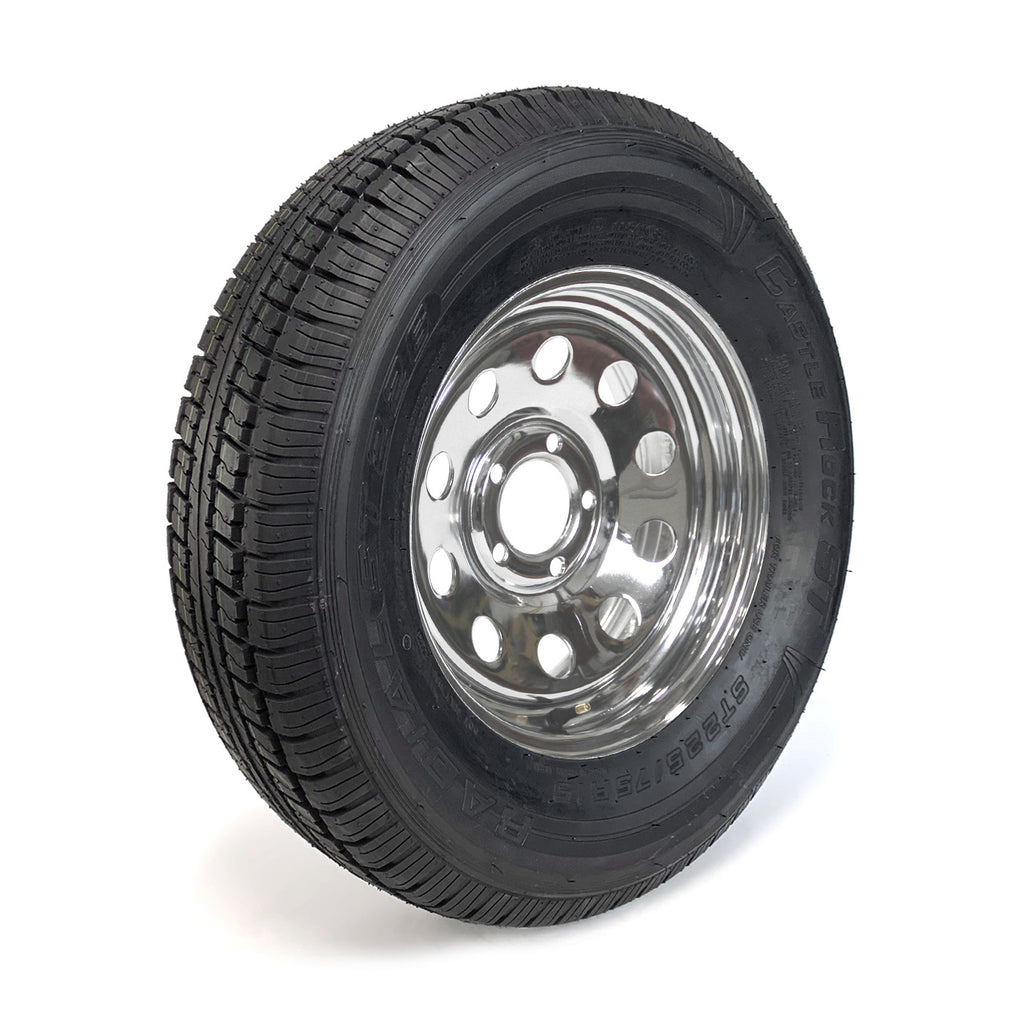 Pneu radial 225/75R15 8 plis LRD 2540 lbs Castle Rock et jante 15" 5 trous chrome - RecreaShop