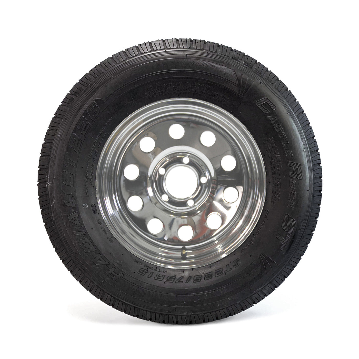Pneu radial 225/75R15 8 plis LRD 2540 lbs Castle Rock et jante 15" 5 trous chrome - RecreaShop