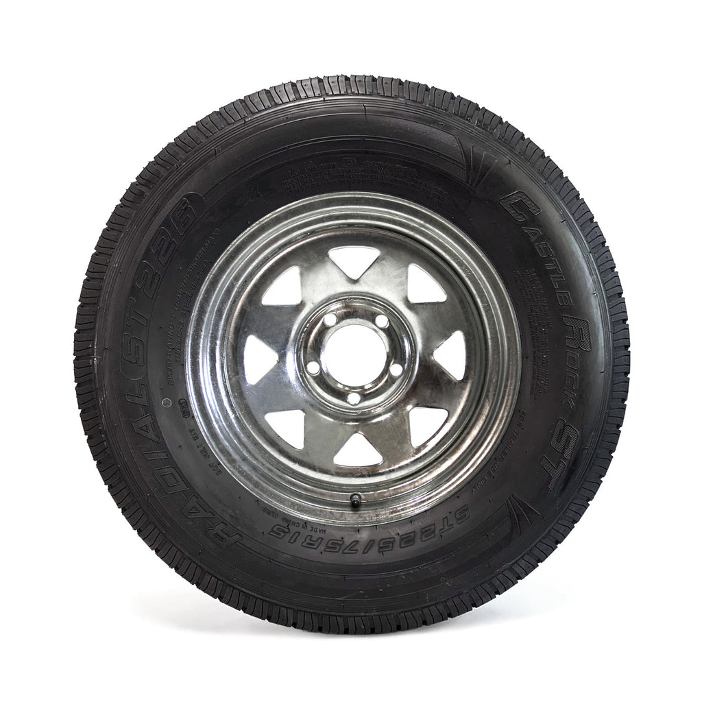 Pneu radial 225/75R15 8 plis LRD 2540 lbs Castle Rock et jante 15" 5 trous galvanisée - RecreaShop