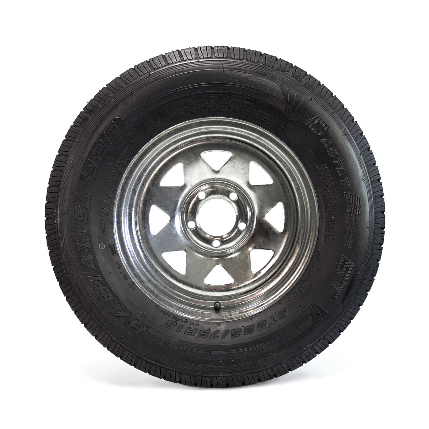 Pneu radial 225/75R15 8 plis LRD 2540 lbs Castle Rock et jante 15" 5 trous galvanisée - RecreaShop