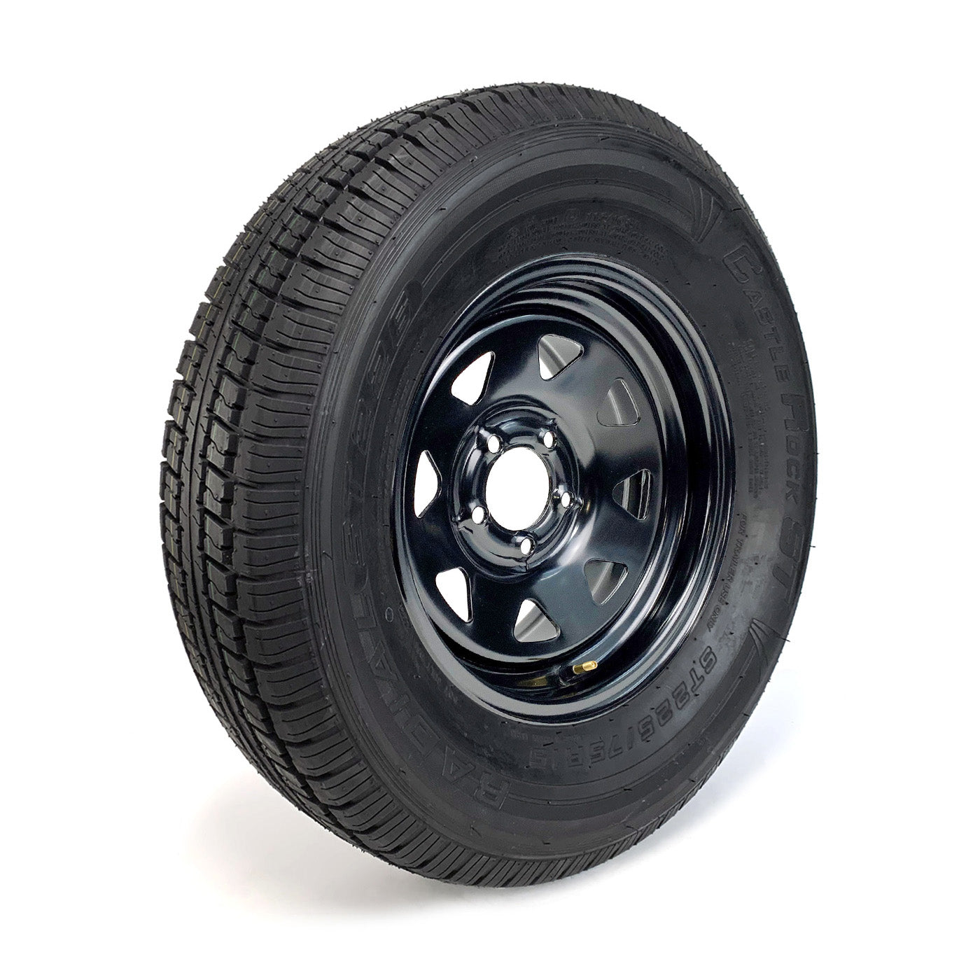 Pneu radial 225/75R15 8 plis LRD 2540 lbs Castle Rock et jante 15" 5 trous noire rally - RecreaShop