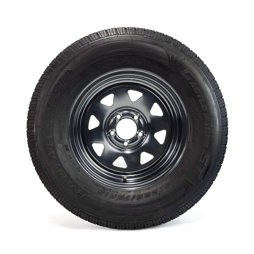 Pneu radial 225/75R15 8 plis LRD 2540 lbs Castle Rock et jante 15" 5 trous noire rally - RecreaShop
