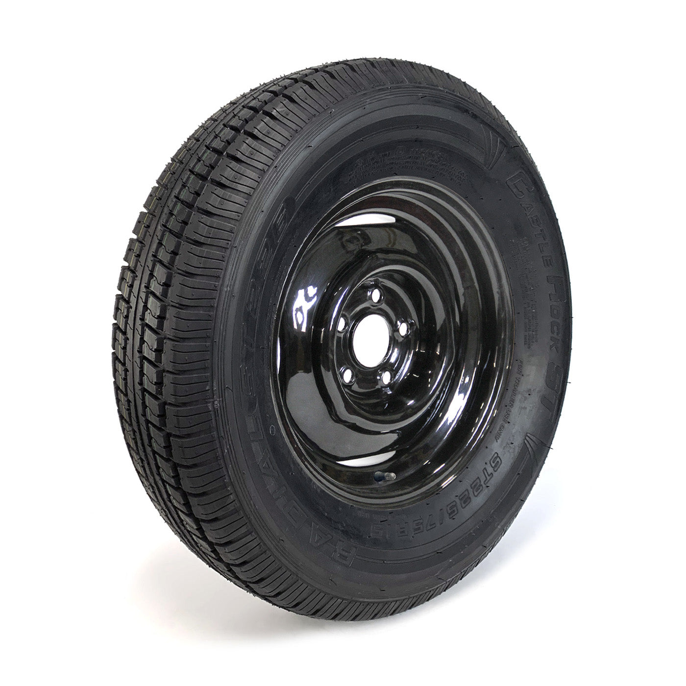 Pneu radial 225/75R15 8 plis LRD 2540 lbs Castle Rock et jante 15" 5 trous noire - RecreaShop