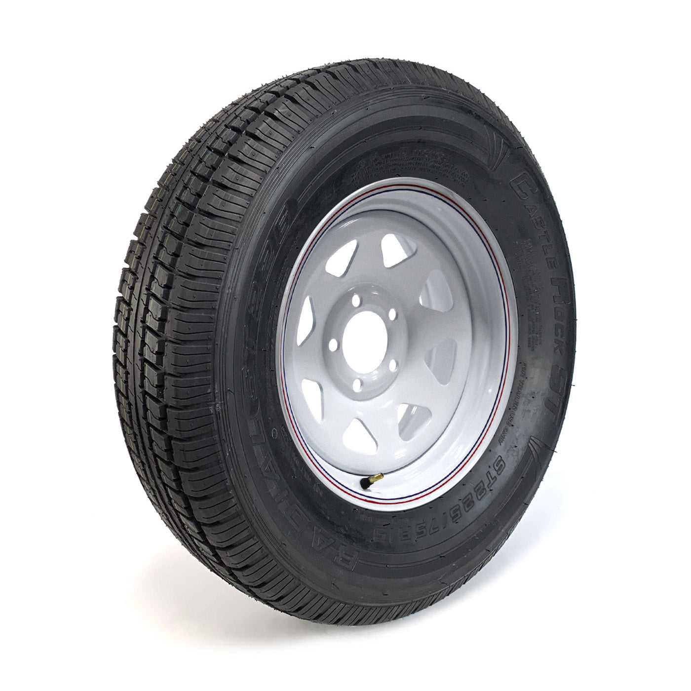 Pneu radial 225/75R15 8 plis LRD 2540 lbs Castle Rock et jante 15" 5 trous rally - RecreaShop
