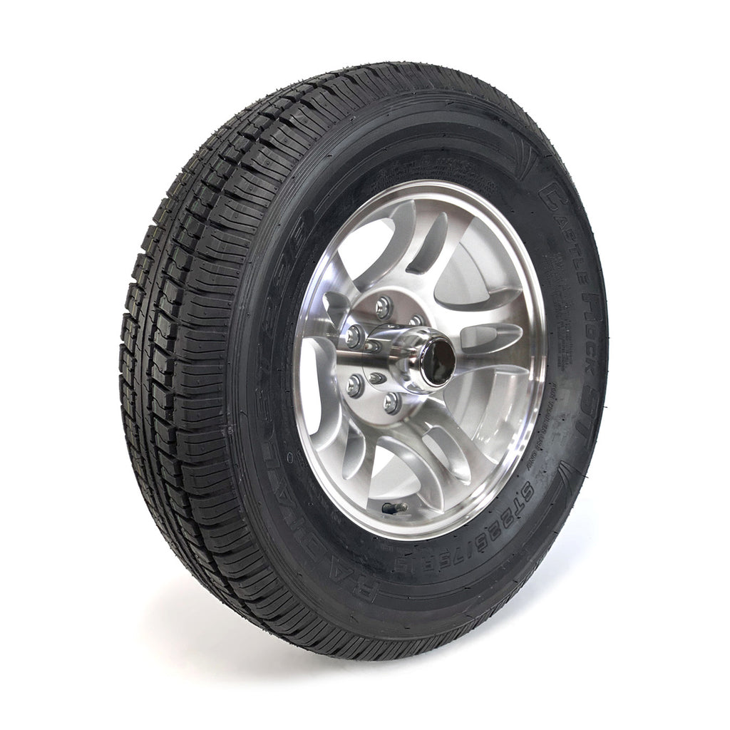 Pneu radial 225/75R15 8 plis LRD 2540 lbs Castle Rock et jante 15" 6 trous aluminium modèle-S5 - RecreaShop
