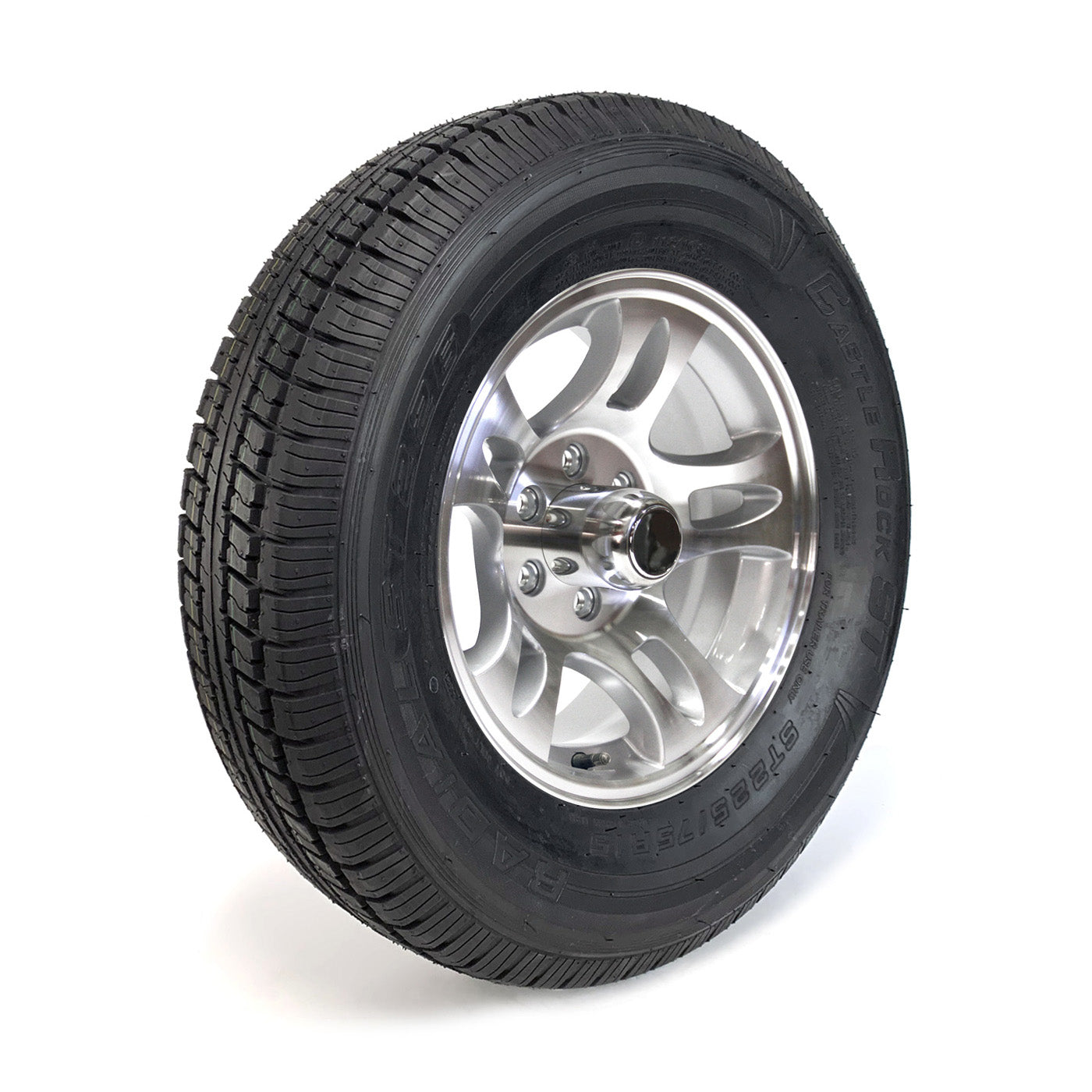 Pneu radial 225/75R15 8 plis LRD 2540 lbs Castle Rock et jante 15" 6 trous aluminium modèle-S5 - RecreaShop