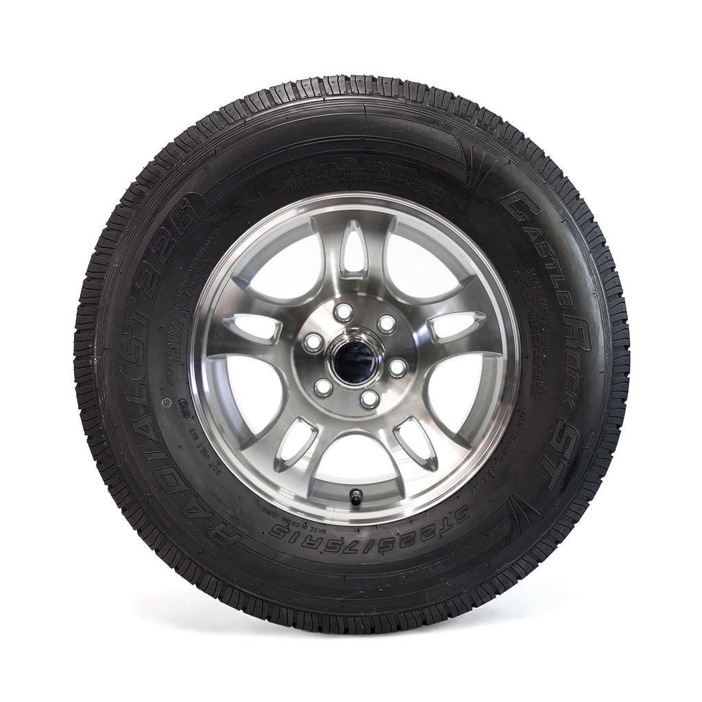 Pneu radial 225/75R15 8 plis LRD 2540 lbs Castle Rock et jante 15" 6 trous aluminium modèle-S5 - RecreaShop