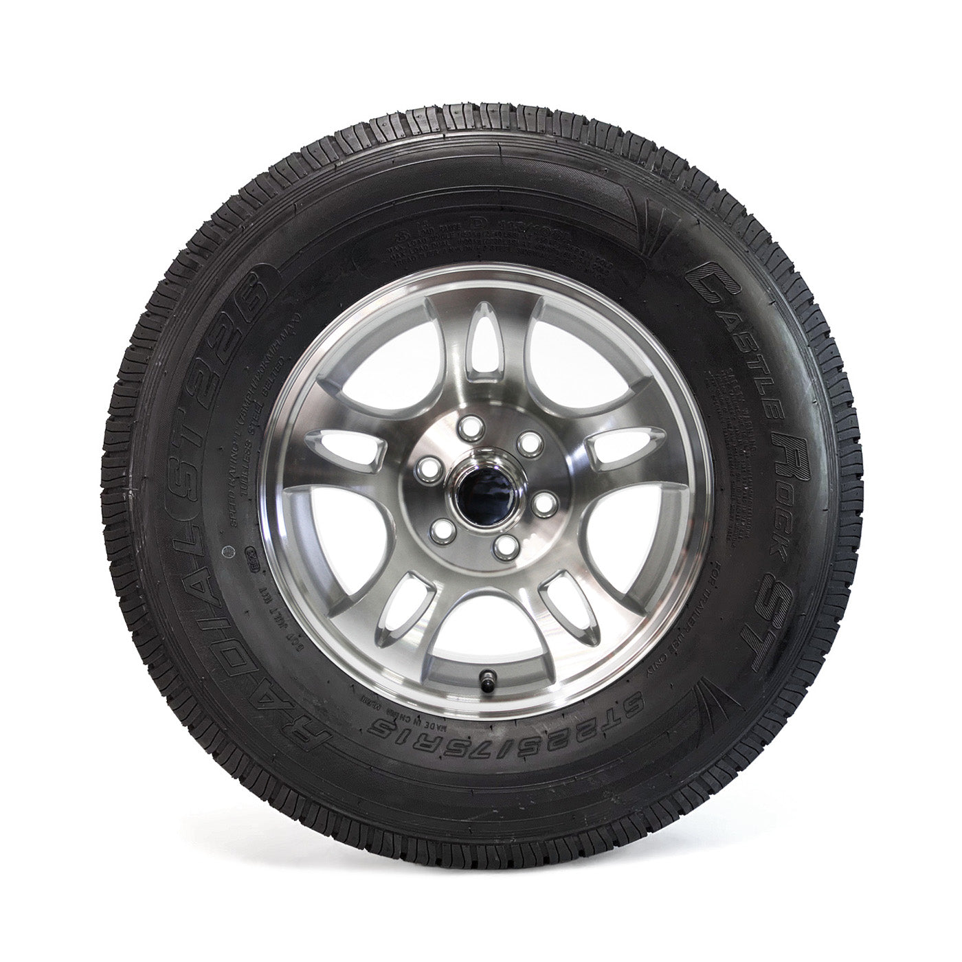 Pneu radial 225/75R15 8 plis LRD 2540 lbs Castle Rock et jante 15" 6 trous aluminium modèle-S5 - RecreaShop