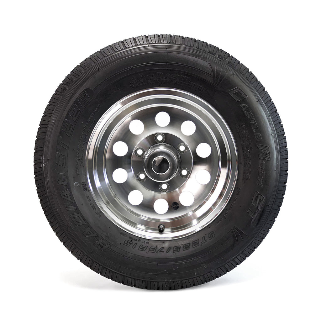 Pneu radial 225/75R15 8 plis LRD 2540 lbs Castle Rock et jante 15" 6 trous modulaire aluminium - RecreaShop