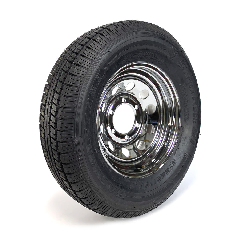 Pneu radial 225/75R15 8 plis LRD 2540 lbs Castle Rock et jante 15" 6 trous chrome - RecreaShop