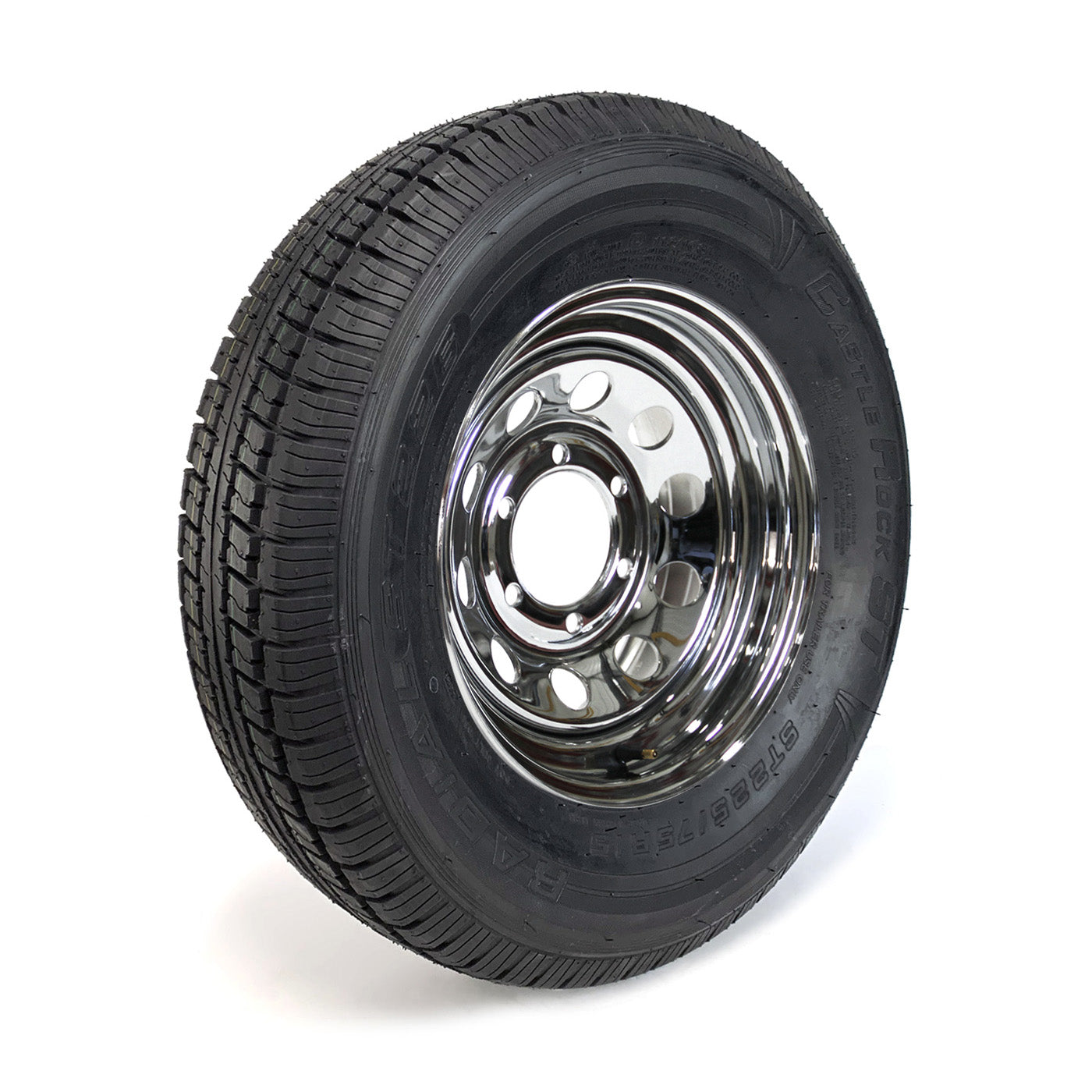 Pneu radial 225/75R15 8 plis LRD 2540 lbs Castle Rock et jante 15" 6 trous chrome - RecreaShop
