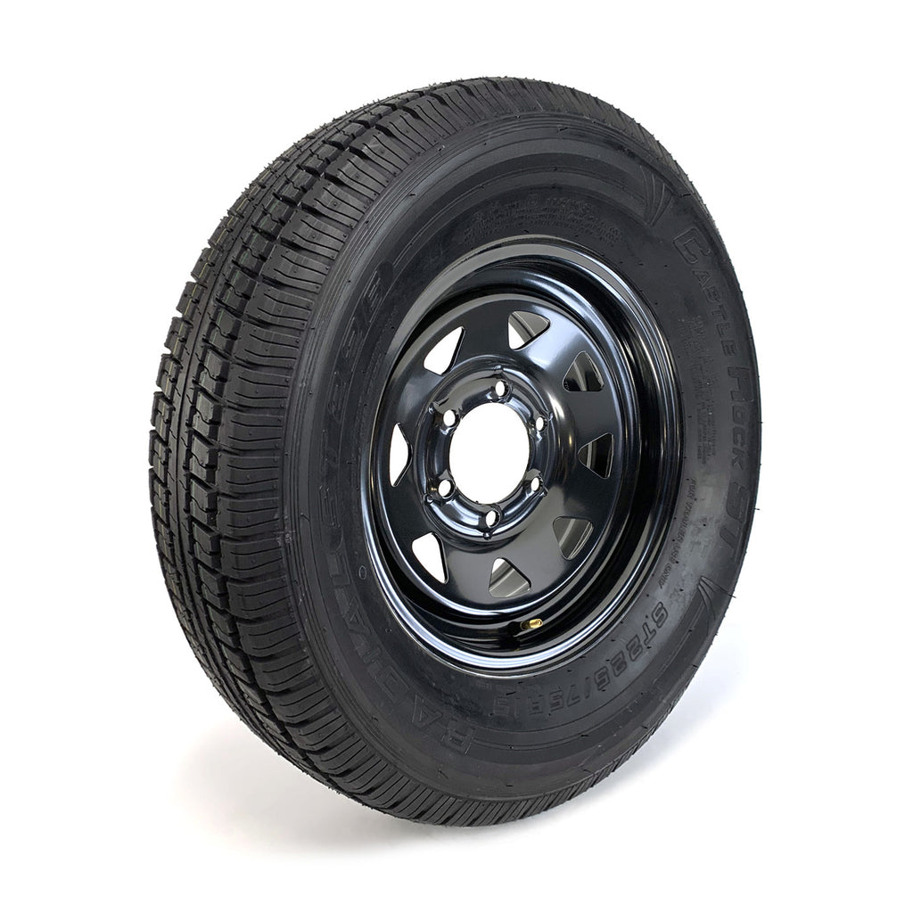 Pneu radial 225/75R15 8 plis LRD 2540 lbs Castle Rock et jante 15" 6 trous noire rally - RecreaShop